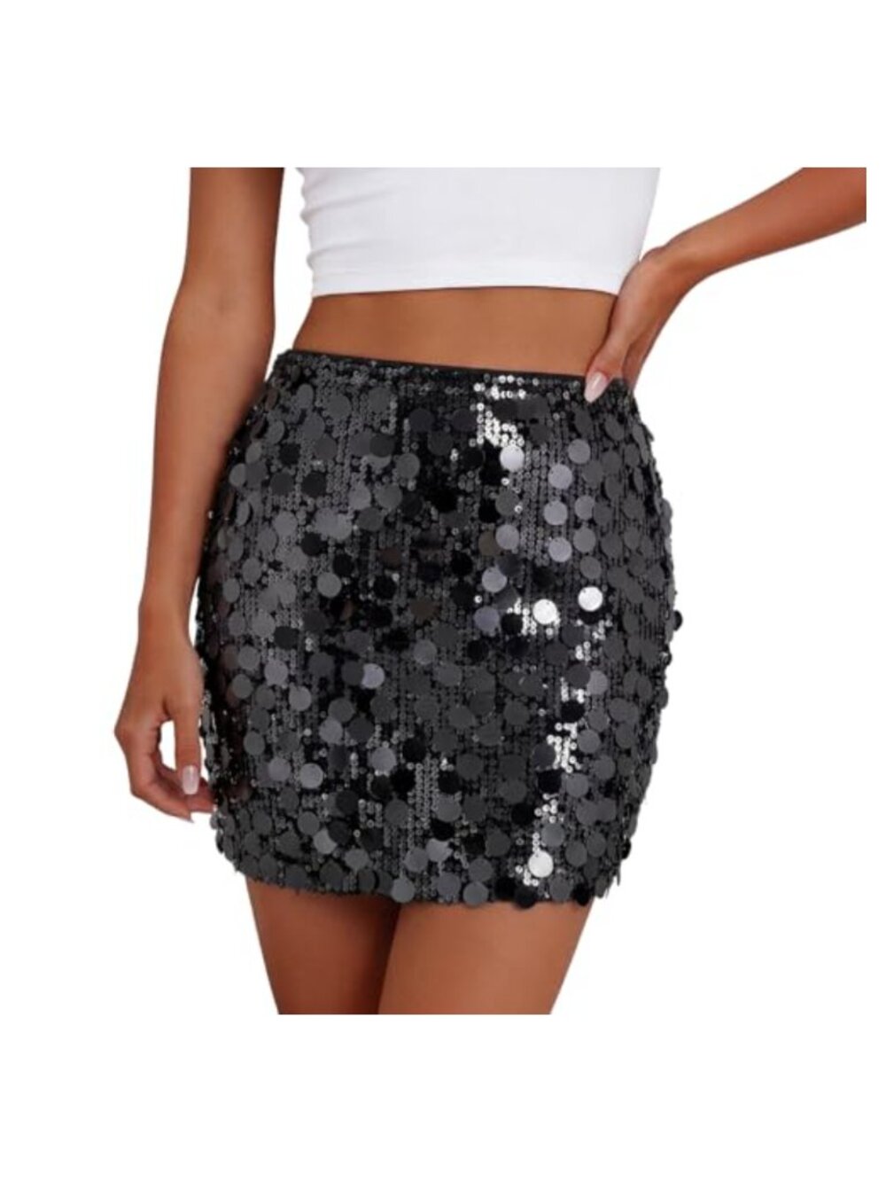 Sequin Mini Skirt Women's High Stretch Elastic Waist Party Bodycon Sparkly
